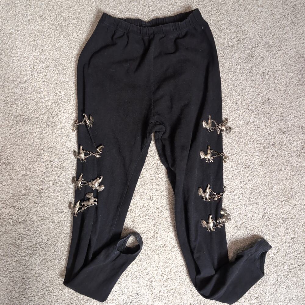 Black Stirrup Leggings with Rooster Chains